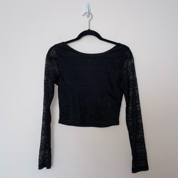 Mary Jane USA Crop Top Long Sheer Sleeves in Black Size ~M - Picture 5 of 9
